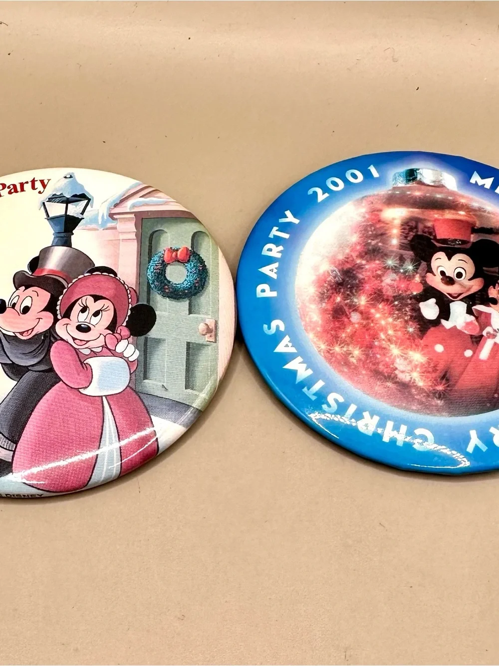 Disney MVMCP 1999 2001 Christmas Pinback Buttons Lot of 2